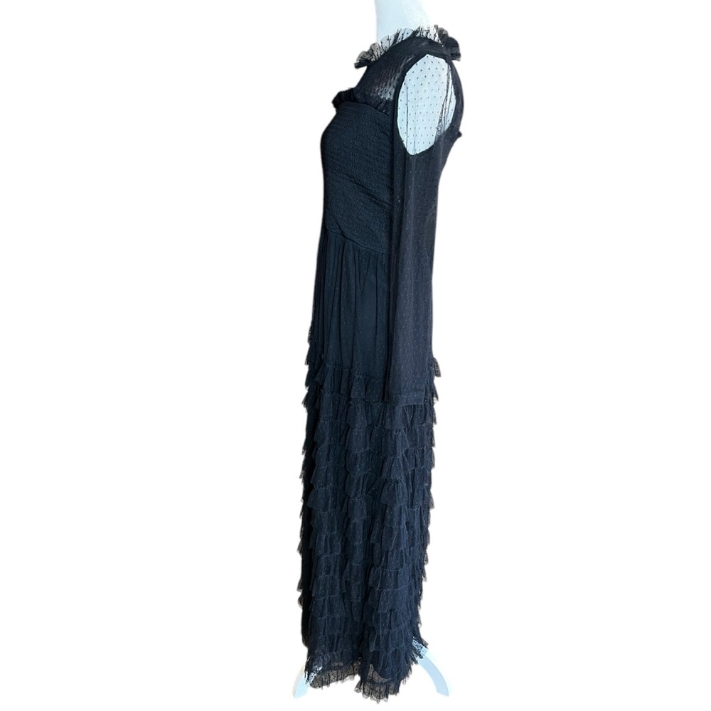 RENE DERHY Paris Goth Polka Dot Black Lace Layered Tulle Maxi Dress Sz S French - Picture 8 of 15